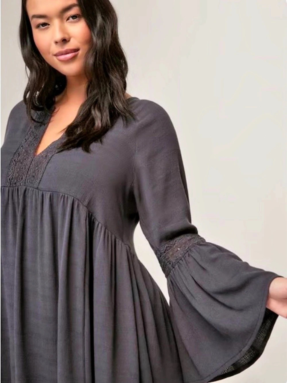 Torrid Festi LS Bell Slv Raglan Dress Mini Gray 2X